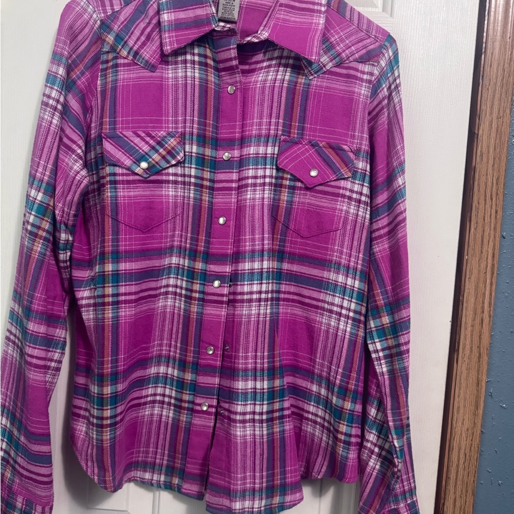 Pink Plaid Pearl Snap Weangler flannel Shirt